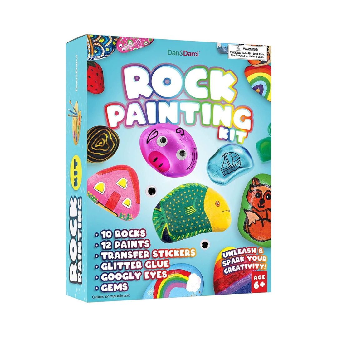 Dan&Darci Kids Rock Painting Kit - Unleash Creativity with 20 Vibrant Paints, Brushes & Stones!