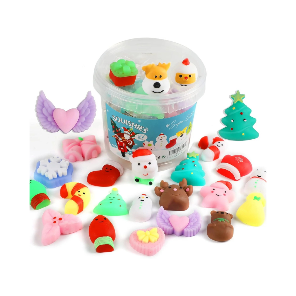 KINGYAO Mochi Squishy Toy Set - 24 Mini Kawaii Stress Relievers with Storage Box for Kids Party Favors & Easter Stuffers