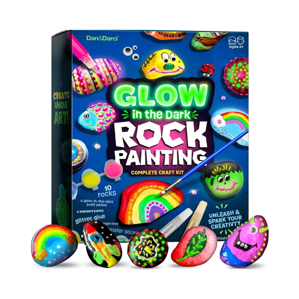 Dan&Darci Kids Rock Painting Kit - Unleash Creativity with 20 Vibrant Paints, Brushes & Stones!