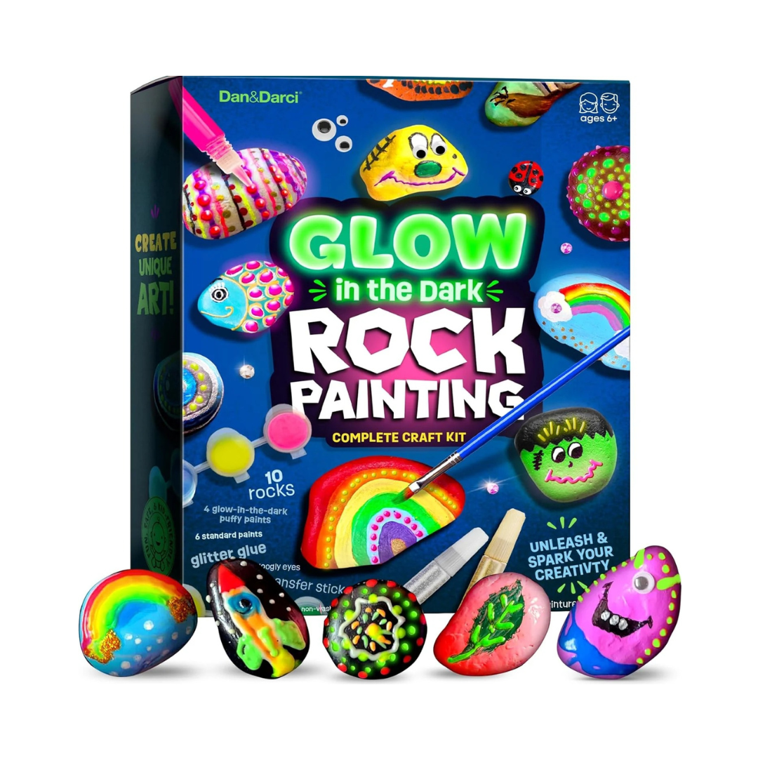 Dan&Darci Kids Rock Painting Kit - Unleash Creativity with 20 Vibrant Paints, Brushes & Stones!