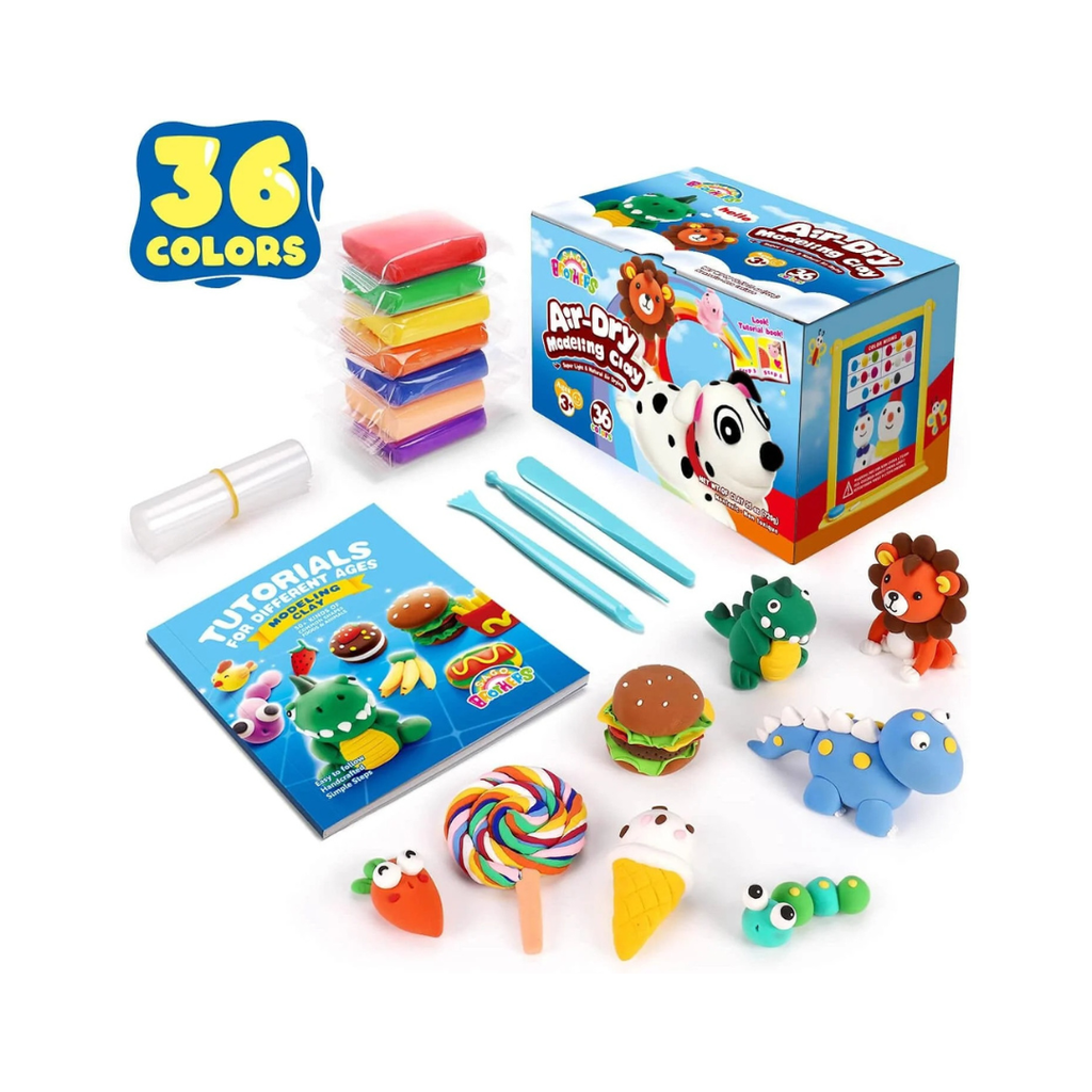 Sago Brothers Air Dry Clay Kit - 24 Vibrant Colors, No-Bake Magic Clay for Creative Kids' Crafts & Gifts