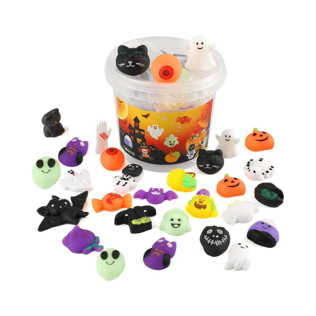 KINGYAO Mochi Squishy Toy Set - 24 Mini Kawaii Stress Relievers with Storage Box for Kids Party Favors & Easter Stuffers