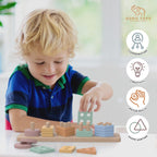 GOPO TOYS Wooden Shape Sorter & Stacking Puzzle – Fun Learning Toy for 1+ Year Olds to Boost Fine Motor Skills