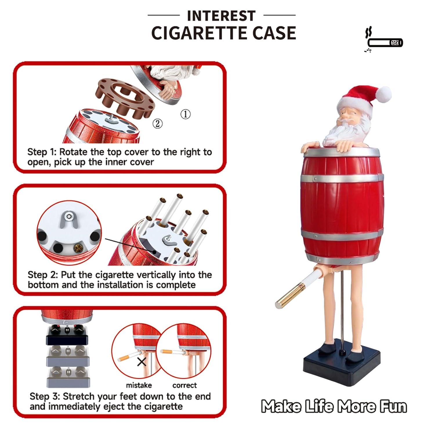 Funny Cigarette Dispenser Santa Clau,Prank Cigarette Holder Pop Up, for Christmas, White Elephant Game Gifts