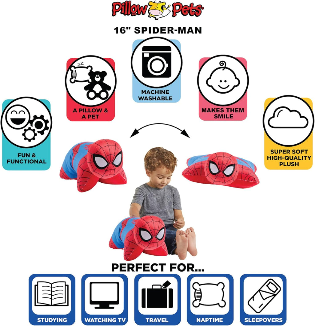 Pillow Pets 16 inch Spider-Man Plush Toy, Marvel Disney Stuffed Animal
