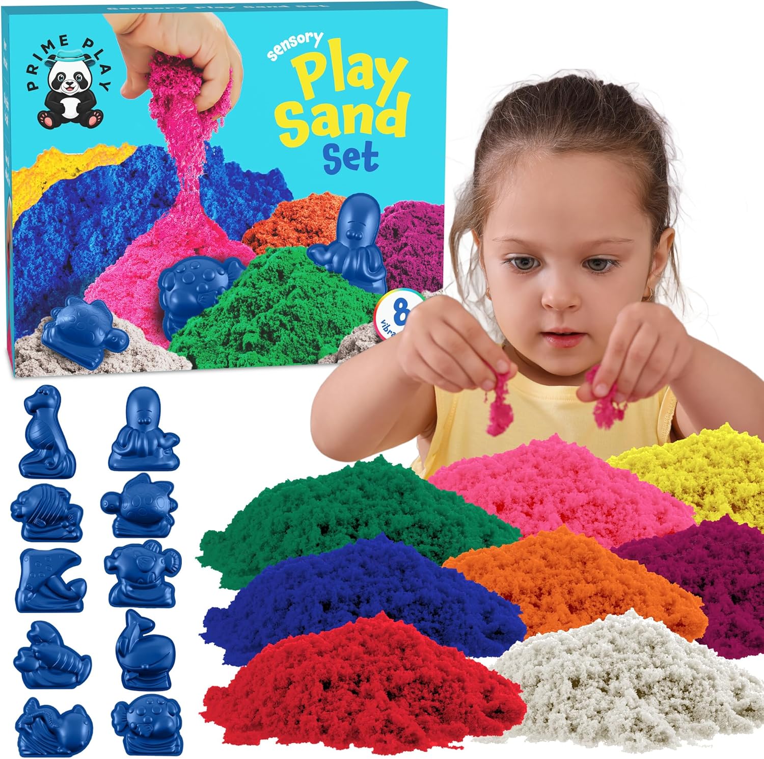 Magic Sand Kids Play Kit - 8 Colors of Sensory Fun with 10 Under-The-Sea Molds - Magnetic Slime Set for Creative Play